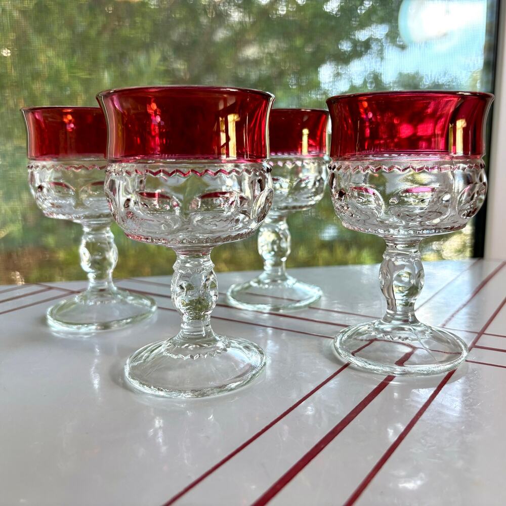 Vintage Tiffin Franciscan King’s Crown Ruby Flashed Cordial Glasses Set of 4